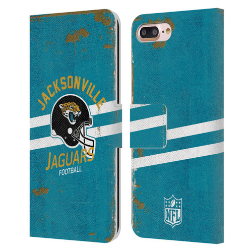 NFL Jacksonville Jaguars Logo Art Helmet Distressed Leather Book Wallet Case Cover For Apple iPhone 7 Plus / iPhone 8 Plus