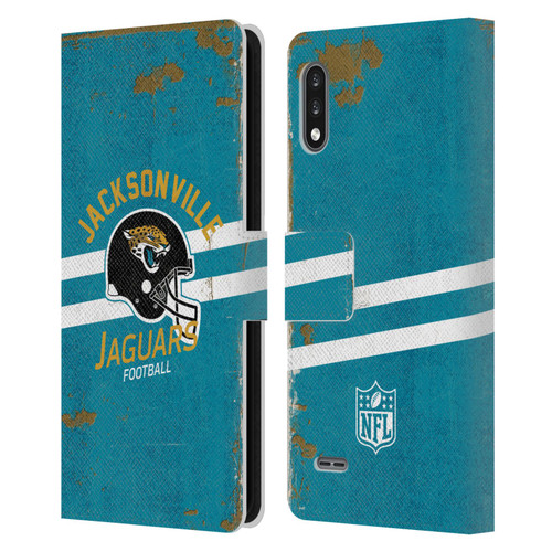 NFL Jacksonville Jaguars Logo Art Helmet Distressed Leather Book Wallet Case Cover For LG K22