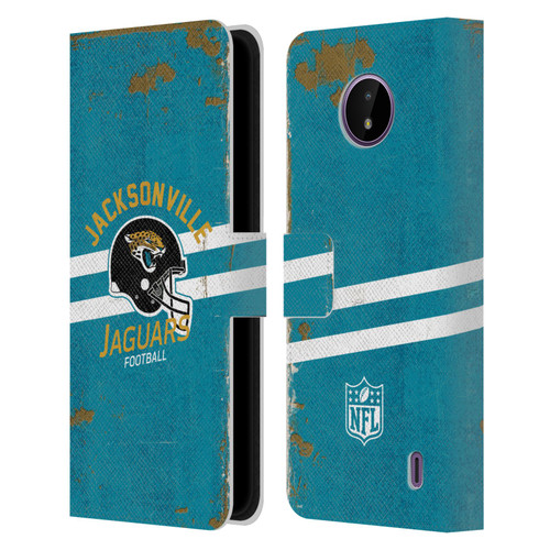 NFL Jacksonville Jaguars Logo Art Helmet Distressed Leather Book Wallet Case Cover For Nokia C10 / C20