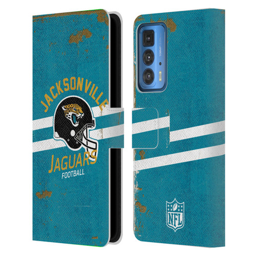 NFL Jacksonville Jaguars Logo Art Helmet Distressed Leather Book Wallet Case Cover For Motorola Edge (2022)