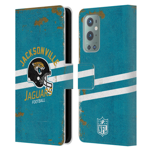NFL Jacksonville Jaguars Logo Art Helmet Distressed Leather Book Wallet Case Cover For OnePlus 9