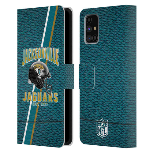 NFL Jacksonville Jaguars Logo Art Football Stripes Leather Book Wallet Case Cover For Samsung Galaxy M31s (2020)