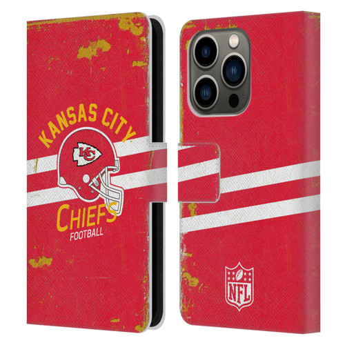 NFL Kansas City Chiefs Logo Art Helmet Distressed Leather Book Wallet Case Cover For Apple iPhone 14 Pro