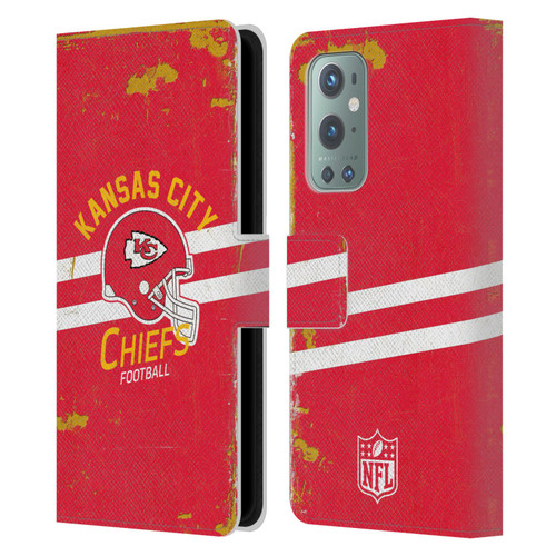 NFL Kansas City Chiefs Logo Art Helmet Distressed Leather Book Wallet Case Cover For OnePlus 9
