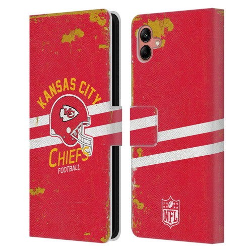 NFL Kansas City Chiefs Logo Art Helmet Distressed Leather Book Wallet Case Cover For Samsung Galaxy A04 (2022)