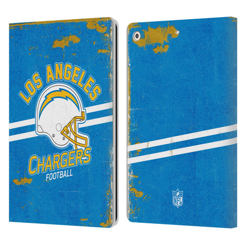 NFL Los Angeles Chargers Logo Art Helmet Distressed Leather Book Wallet Case Cover For Apple iPad 10.2 2019/2020/2021