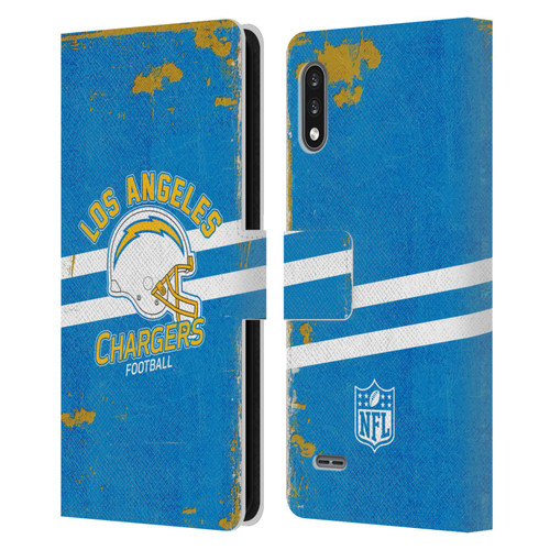 NFL Los Angeles Chargers Logo Art Helmet Distressed Leather Book Wallet Case Cover For LG K22