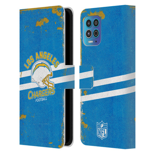 NFL Los Angeles Chargers Logo Art Helmet Distressed Leather Book Wallet Case Cover For Motorola Moto G100