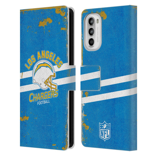 NFL Los Angeles Chargers Logo Art Helmet Distressed Leather Book Wallet Case Cover For Motorola Moto G52
