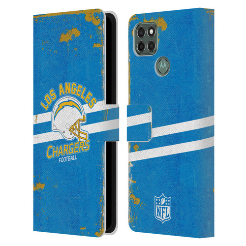 NFL Los Angeles Chargers Logo Art Helmet Distressed Leather Book Wallet Case Cover For Motorola Moto G9 Power