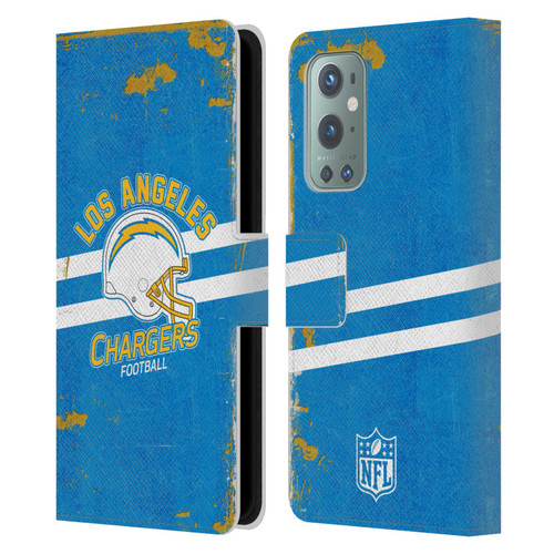NFL Los Angeles Chargers Logo Art Helmet Distressed Leather Book Wallet Case Cover For OnePlus 9