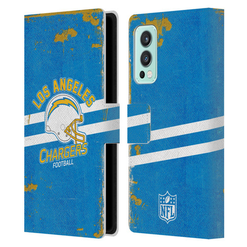 NFL Los Angeles Chargers Logo Art Helmet Distressed Leather Book Wallet Case Cover For OnePlus Nord 2 5G