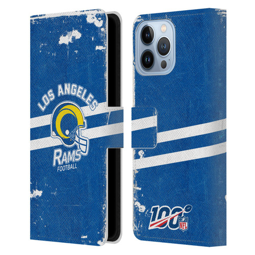 NFL Los Angeles Rams Logo Art Helmet Distressed Look 100th Leather Book Wallet Case Cover For Apple iPhone 13 Pro Max