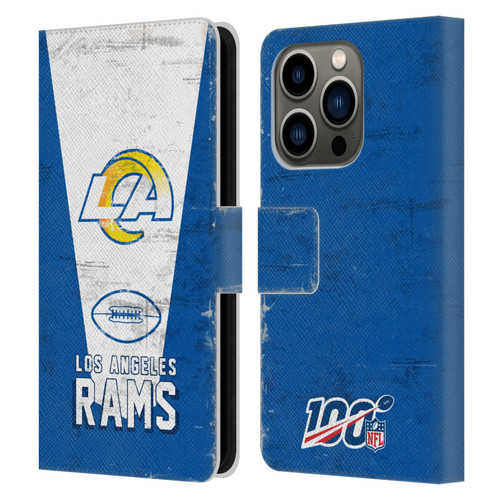 NFL Los Angeles Rams Logo Art Banner 100th Leather Book Wallet Case Cover For Apple iPhone 14 Pro