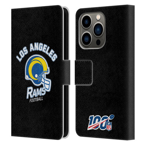NFL Los Angeles Rams Logo Art Helmet Distressed Look 100th Leather Book Wallet Case Cover For Apple iPhone 14 Pro