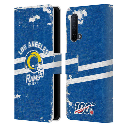 NFL Los Angeles Rams Logo Art Helmet Distressed Look 100th Leather Book Wallet Case Cover For OnePlus Nord CE 5G