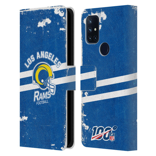 NFL Los Angeles Rams Logo Art Helmet Distressed Look 100th Leather Book Wallet Case Cover For OnePlus Nord N10 5G