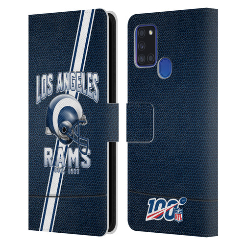NFL Los Angeles Rams Logo Art Football Stripes 100th Leather Book Wallet Case Cover For Samsung Galaxy A21s (2020)