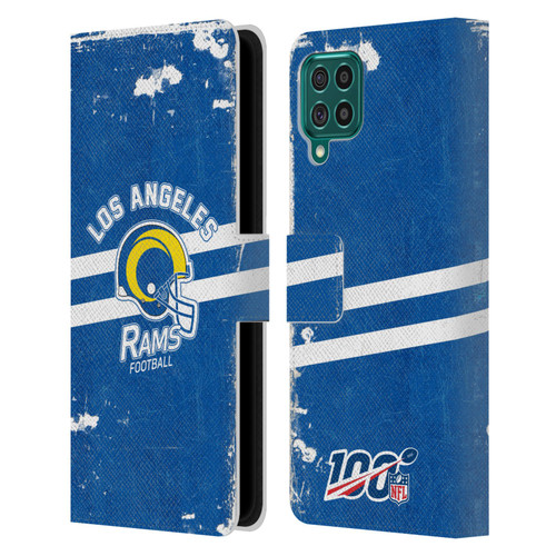 NFL Los Angeles Rams Logo Art Helmet Distressed Look 100th Leather Book Wallet Case Cover For Samsung Galaxy F62 (2021)