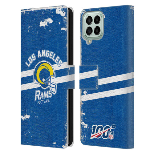 NFL Los Angeles Rams Logo Art Helmet Distressed Look 100th Leather Book Wallet Case Cover For Samsung Galaxy M33 (2022)