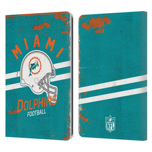 NFL Miami Dolphins Logo Art Helmet Distressed Leather Book Wallet Case Cover For Amazon Kindle Paperwhite 1 / 2 / 3