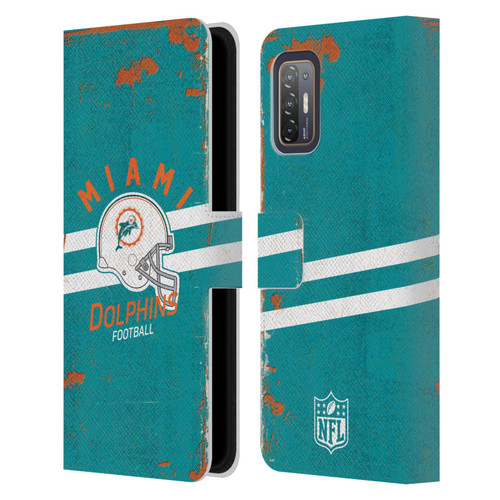 NFL Miami Dolphins Logo Art Helmet Distressed Leather Book Wallet Case Cover For HTC Desire 21 Pro 5G