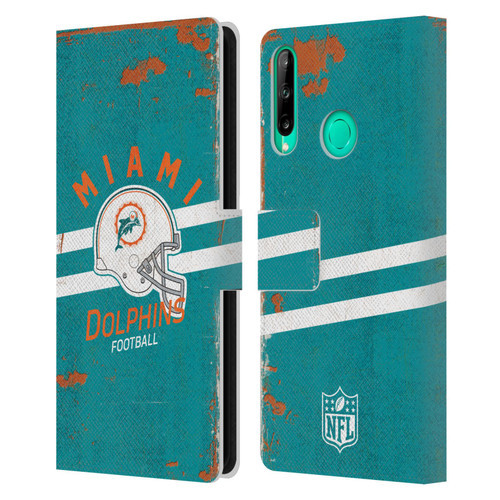 NFL Miami Dolphins Logo Art Helmet Distressed Leather Book Wallet Case Cover For Huawei P40 lite E