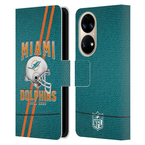NFL Miami Dolphins Logo Art Football Stripes Leather Book Wallet Case Cover For Huawei P50