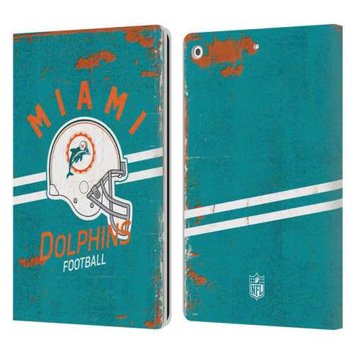 NFL Miami Dolphins Logo Art Helmet Distressed Leather Book Wallet Case Cover For Apple iPad 10.2 2019/2020/2021