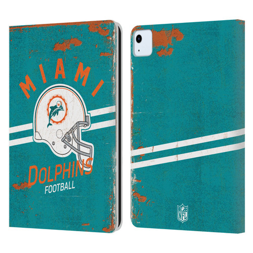 NFL Miami Dolphins Logo Art Helmet Distressed Leather Book Wallet Case Cover For Apple iPad Air 2020 / 2022