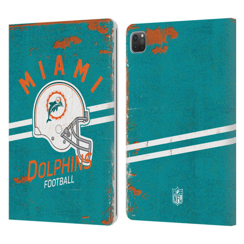 NFL Miami Dolphins Logo Art Helmet Distressed Leather Book Wallet Case Cover For Apple iPad Pro 11 2020 / 2021 / 2022