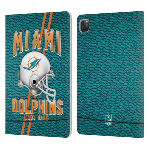 NFL Miami Dolphins Logo Art Football Stripes Leather Book Wallet Case Cover For Apple iPad Pro 11 2020 / 2021 / 2022