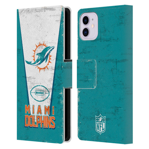 NFL Miami Dolphins Logo Art Banner Leather Book Wallet Case Cover For Apple iPhone 11