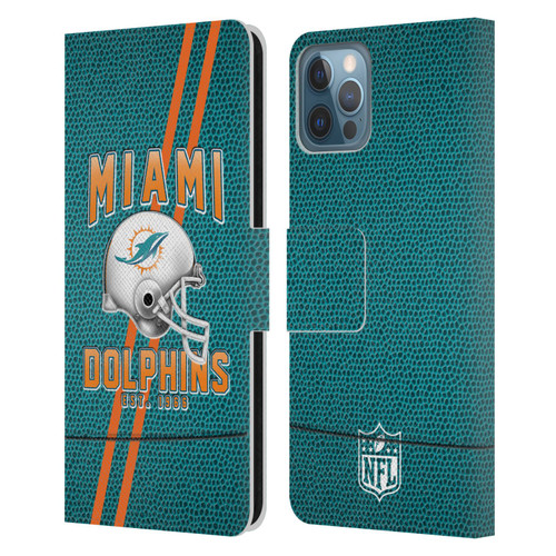 NFL Miami Dolphins Logo Art Football Stripes Leather Book Wallet Case Cover For Apple iPhone 12 / iPhone 12 Pro