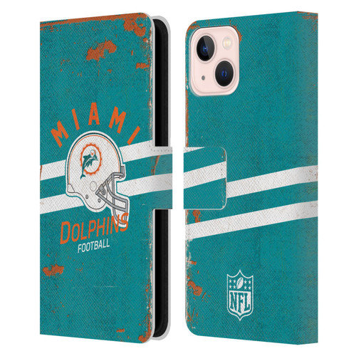 NFL Miami Dolphins Logo Art Helmet Distressed Leather Book Wallet Case Cover For Apple iPhone 13