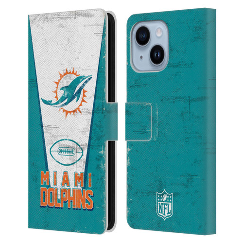 NFL Miami Dolphins Logo Art Banner Leather Book Wallet Case Cover For Apple iPhone 14 Plus