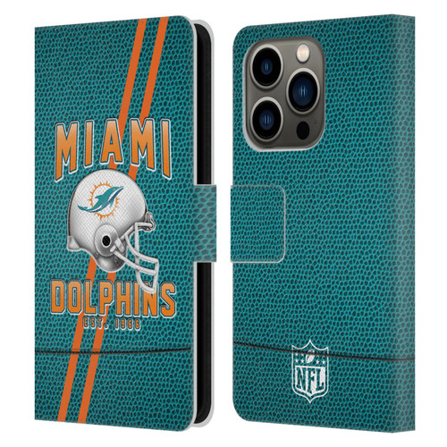 NFL Miami Dolphins Logo Art Football Stripes Leather Book Wallet Case Cover For Apple iPhone 14 Pro