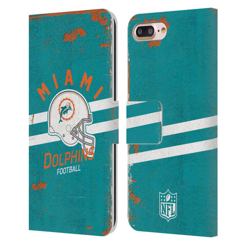NFL Miami Dolphins Logo Art Helmet Distressed Leather Book Wallet Case Cover For Apple iPhone 7 Plus / iPhone 8 Plus