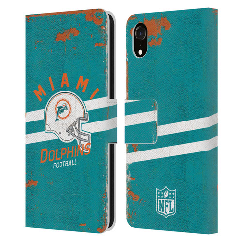 NFL Miami Dolphins Logo Art Helmet Distressed Leather Book Wallet Case Cover For Apple iPhone XR