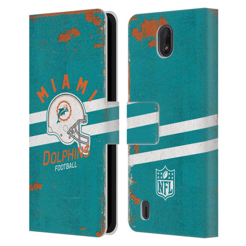 NFL Miami Dolphins Logo Art Helmet Distressed Leather Book Wallet Case Cover For Nokia C01 Plus/C1 2nd Edition