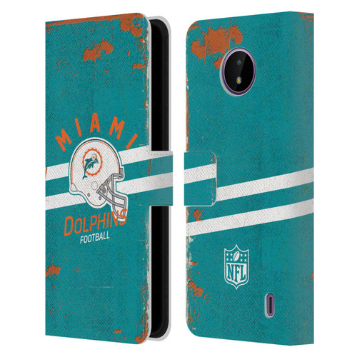 NFL Miami Dolphins Logo Art Helmet Distressed Leather Book Wallet Case Cover For Nokia C10 / C20