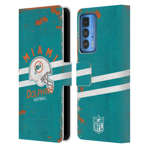 NFL Miami Dolphins Logo Art Helmet Distressed Leather Book Wallet Case Cover For Motorola Edge 20 Pro