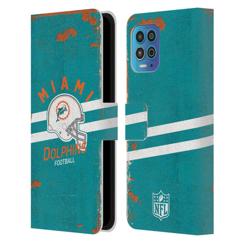 NFL Miami Dolphins Logo Art Helmet Distressed Leather Book Wallet Case Cover For Motorola Moto G100