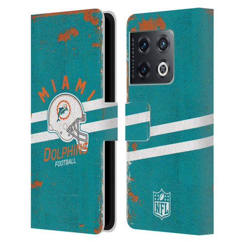 NFL Miami Dolphins Logo Art Helmet Distressed Leather Book Wallet Case Cover For OnePlus 10 Pro