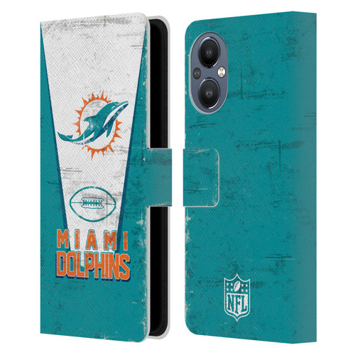 NFL Miami Dolphins Logo Art Banner Leather Book Wallet Case Cover For OnePlus Nord N20 5G