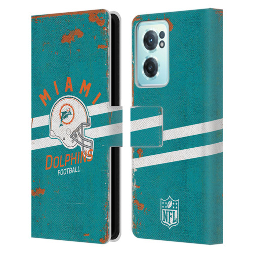 NFL Miami Dolphins Logo Art Helmet Distressed Leather Book Wallet Case Cover For OnePlus Nord CE 2 5G