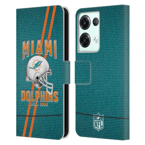 NFL Miami Dolphins Logo Art Football Stripes Leather Book Wallet Case Cover For OPPO Reno8 Pro