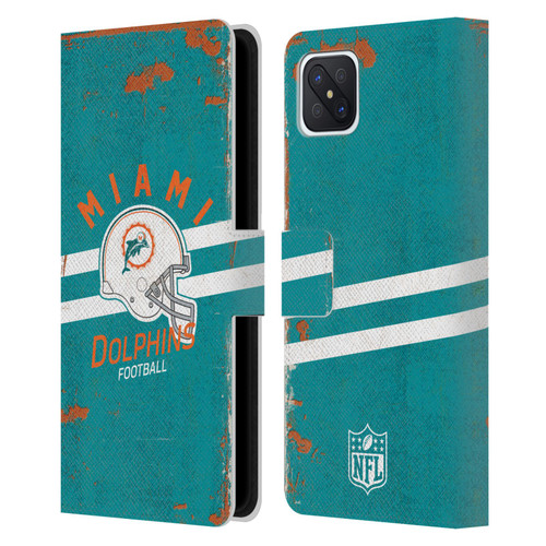 NFL Miami Dolphins Logo Art Helmet Distressed Leather Book Wallet Case Cover For OPPO Reno4 Z 5G