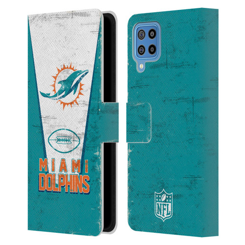 NFL Miami Dolphins Logo Art Banner Leather Book Wallet Case Cover For Samsung Galaxy F22 (2021)