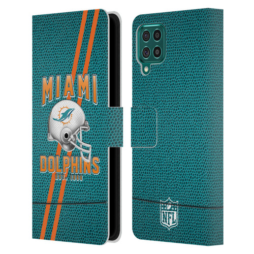 NFL Miami Dolphins Logo Art Football Stripes Leather Book Wallet Case Cover For Samsung Galaxy F62 (2021)